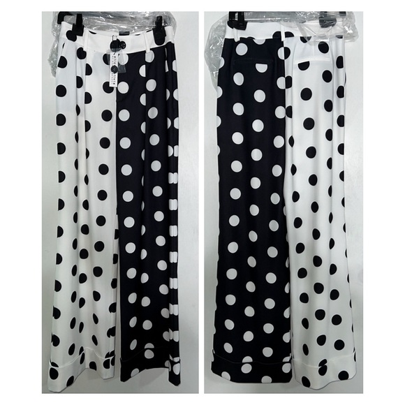 Alice + Olivia Tomasa Polka Dot Cuffed Black White Colorblock Pant - Picture 11 of 17